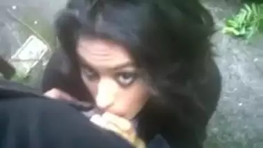 Sexy babe gives blowjob Outside college