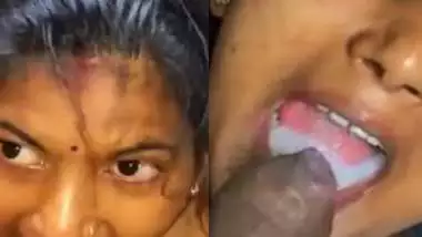 Cum pouring in mouth after heavy blowjob by village wife